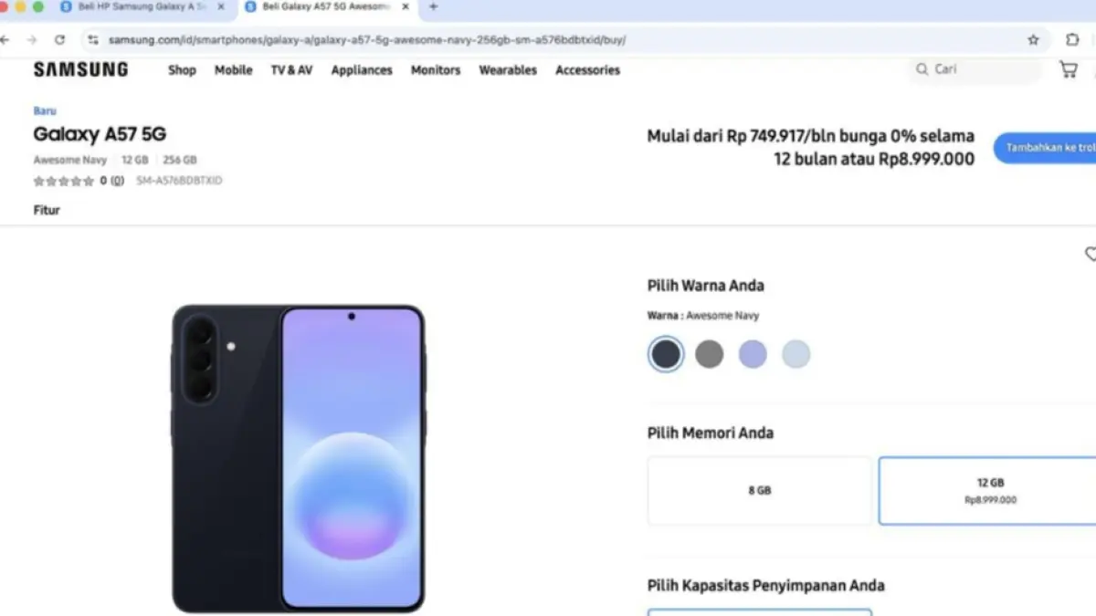 Harga Samsung Galaxy A57 5G di Indonesia bocor mulai Rp7,5 juta.