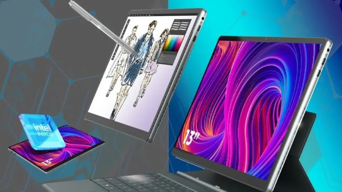 Tampilan Advan Evo X Series, tablet Windows 2-in-1 buatan Indonesia. 
