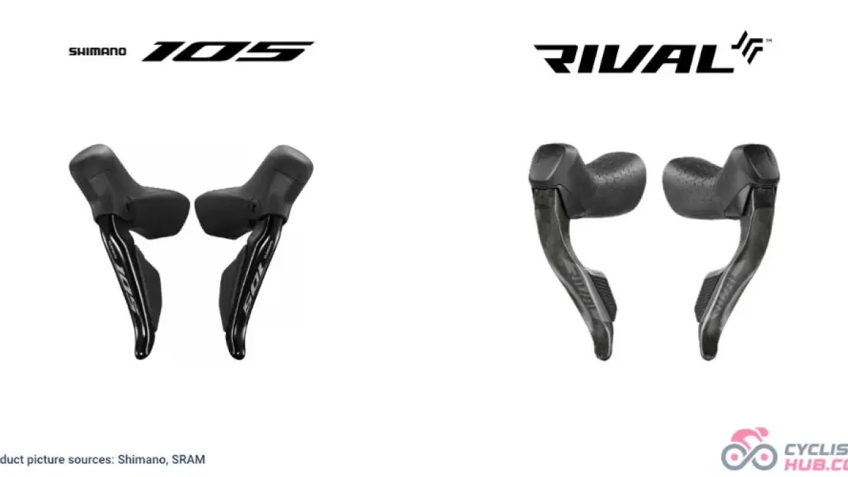 Ilustrasi perbandingan groupset Shimano 105 vs SRAM Rival. (cyclist hub)