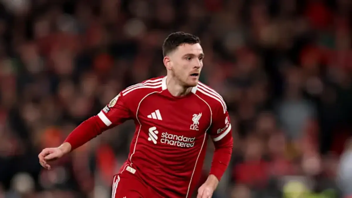 Bek kiri Liverpool Andy Robertson pergi dari Anfield di akhir musim 2025/2026. (YAHOO SPORTS)