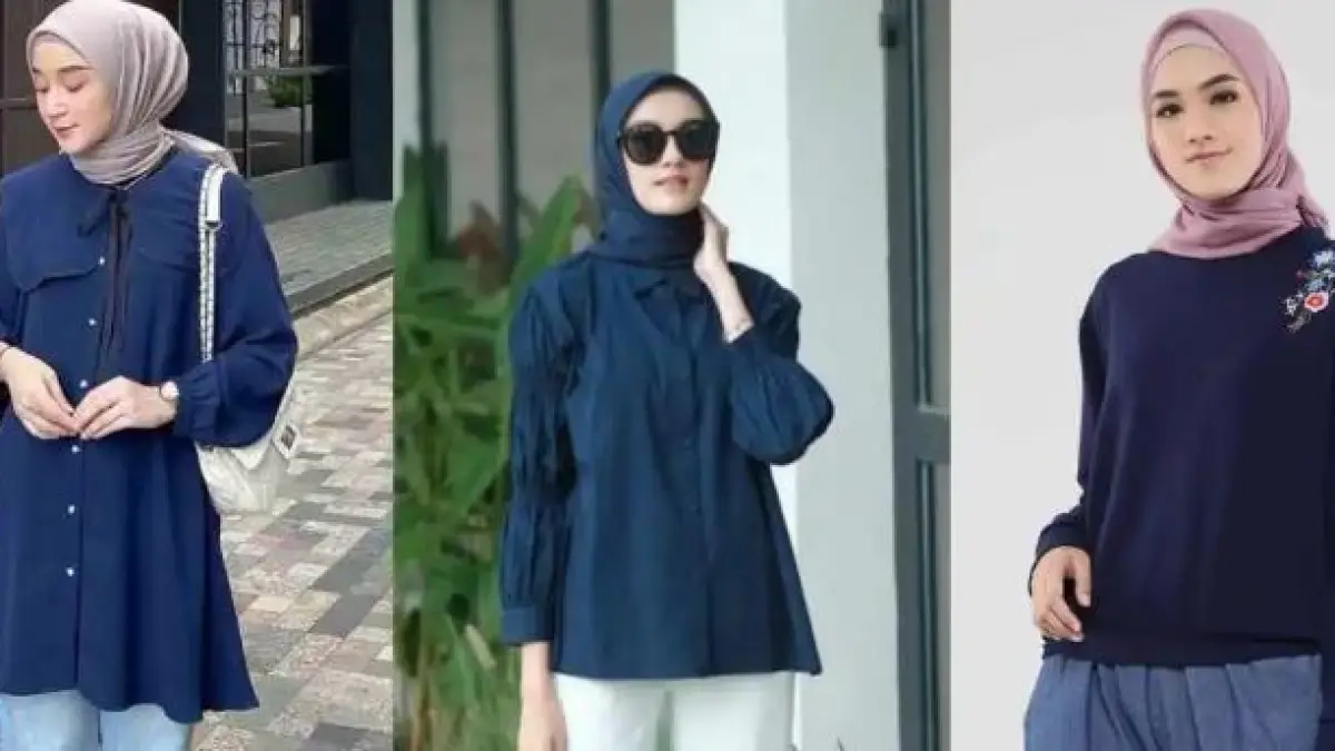 Rekomendasi warna jilbab untuk baju navy. (ILUSTRASI/ZALORA)