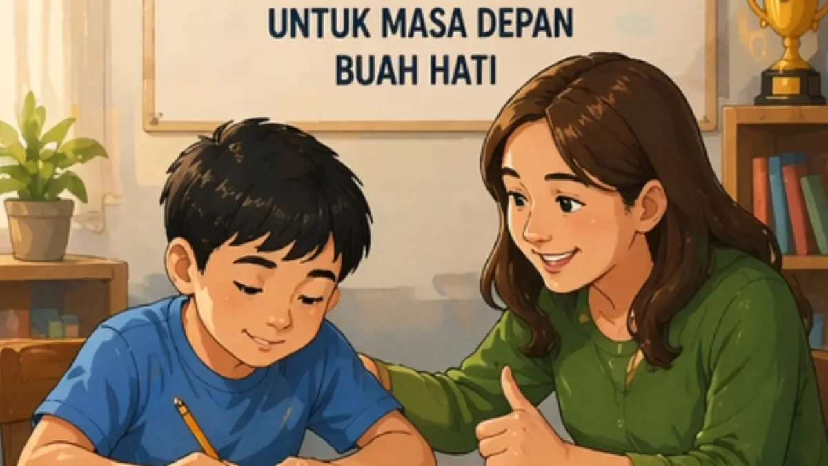 Ilustrasi pola asuh seorang ibu kepada anak usia SD.