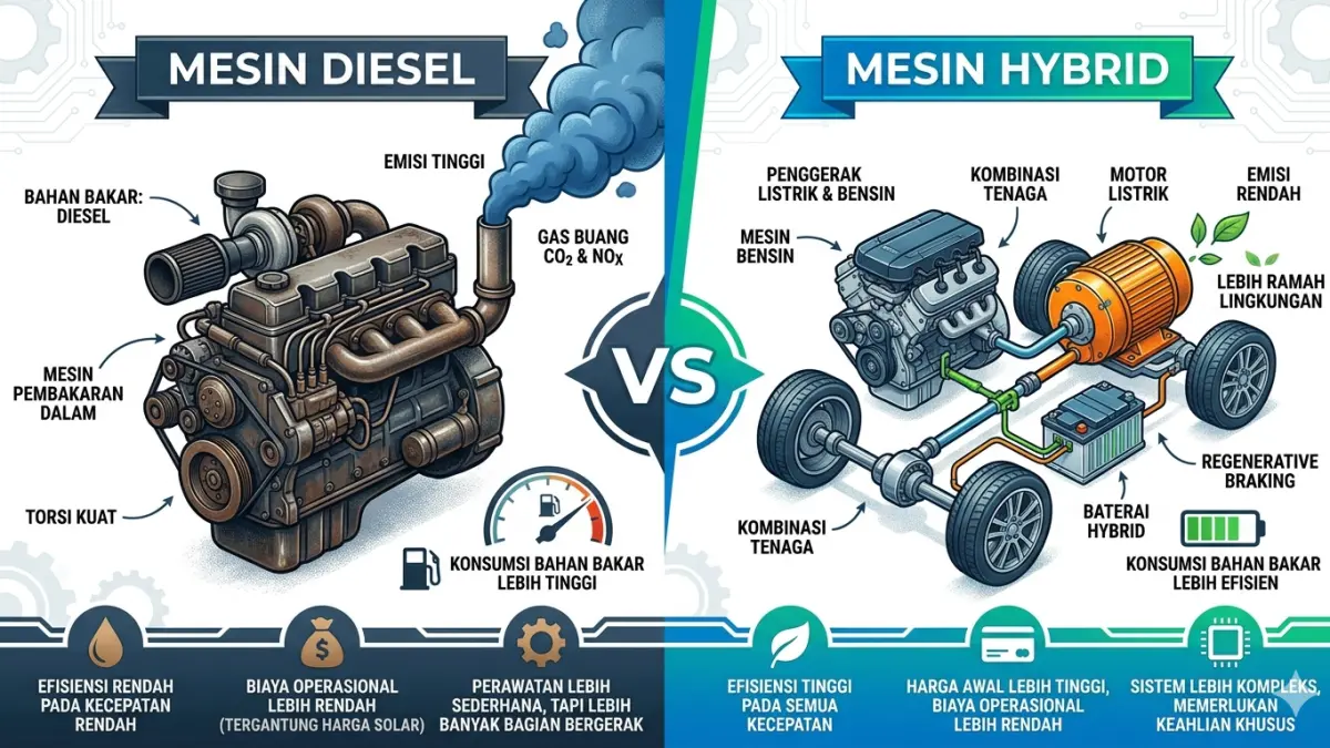 Ilustrasi mobil diesel atau hybrid