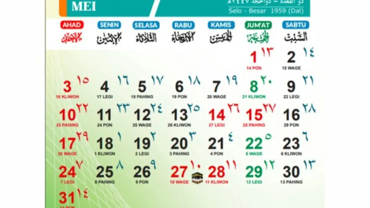 Kalender Mei 2026. (Kemenag)