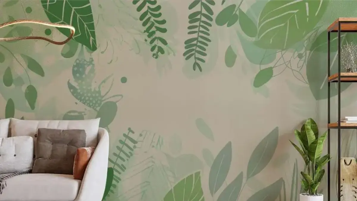 Wallpaper dinding motif dedaunan