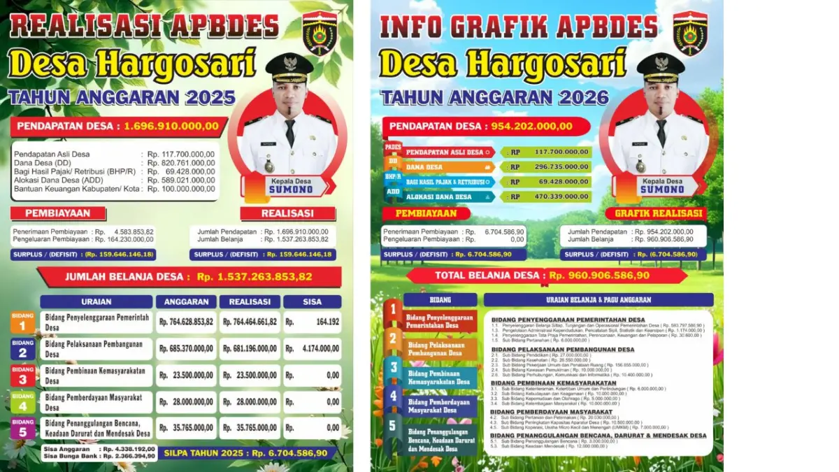 Infografis APBDes Hargosari Tahun Anggaran 2025 dan 2026.