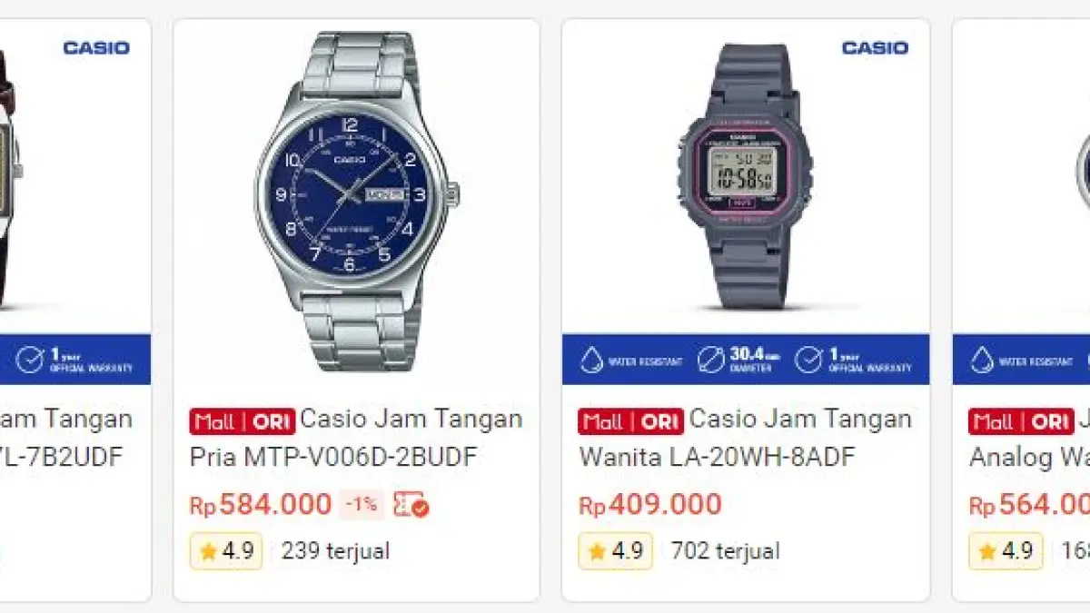 Pilihan jam tangan Casio terbaru dengan harga mulai Rp400 ribuan, desain stylish dan rating tinggi jadi incaran banyak orang (shopee)