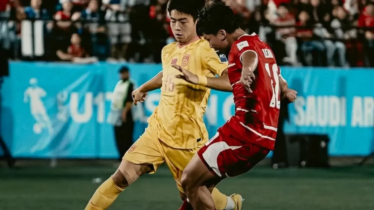GOL PENENTU: Pemain Indonesia U17 Keanu Sanjaya berhasil mencetak gol kemenangan bagi timnya saat melawan China U17. (IG @timnasindonesia)