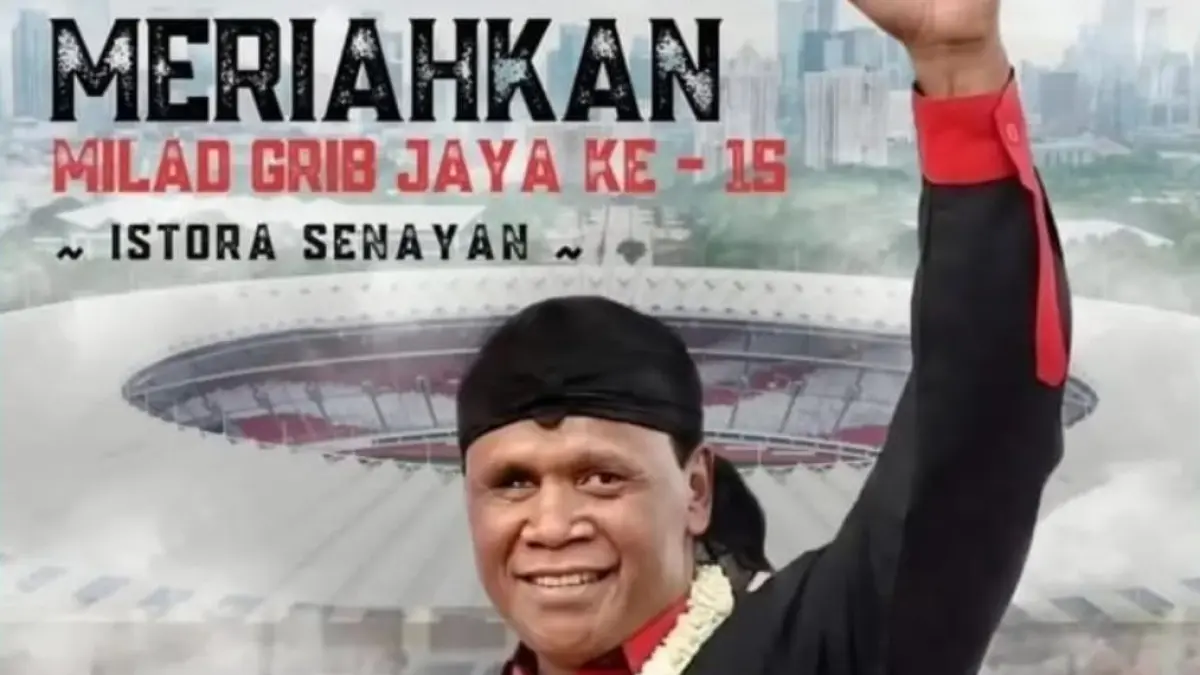 Pamflet undangan Milad GRIB Jaya di GBK, Minggu (10/5) bersamaan dengan jadwal El Clasico BRI Super League Persija vs Persib. (INSTAGRAM)
