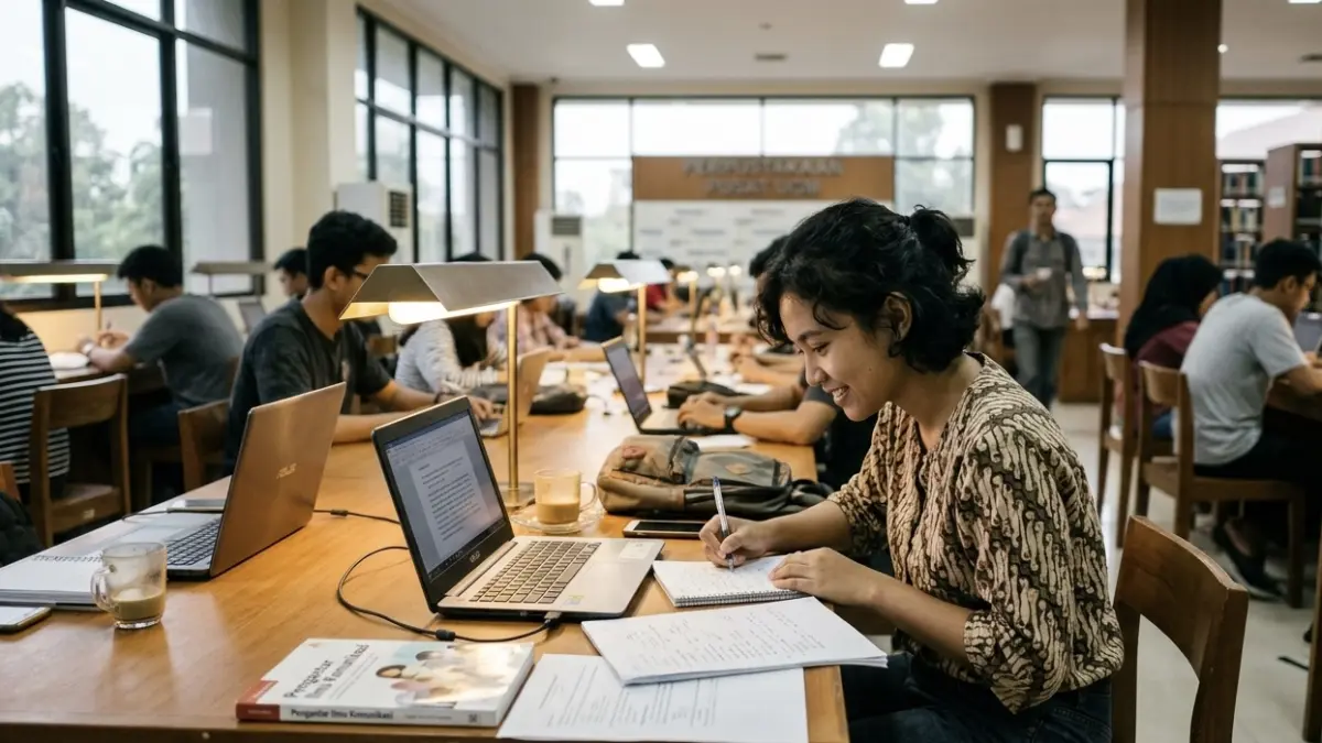 Ilustrasi mahasiswa mengerjakan tugas