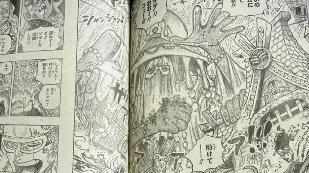 Zaza menculik anak-anak raksasa di cerita baca komik One Piece 1182 RAW. (Shueisha/Eiichiro Oda)