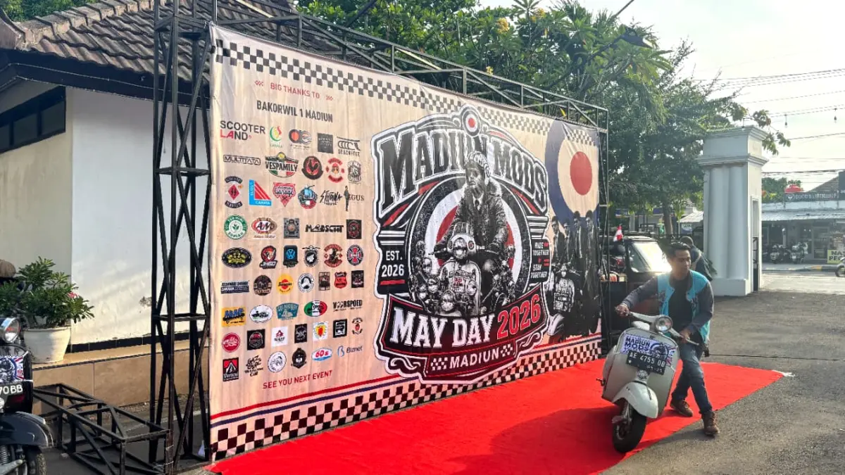 Madiun Mods Mayday 2026 jadi ajang berkumpulnya para penggemar skuter. (ANDI/RADAR MADIUN)