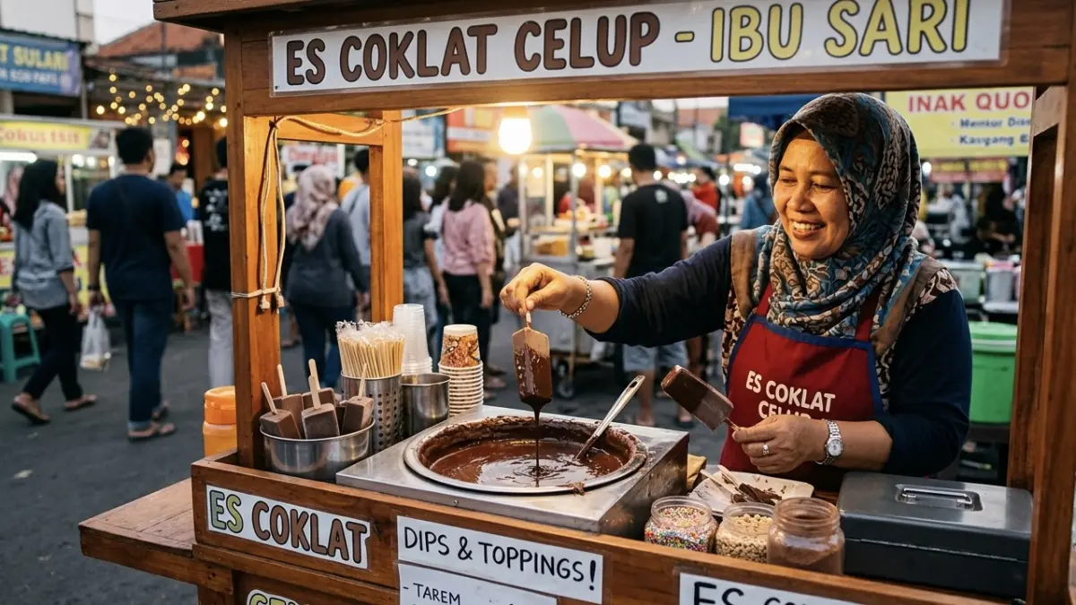 Ilustrasi penjual es coklat celup