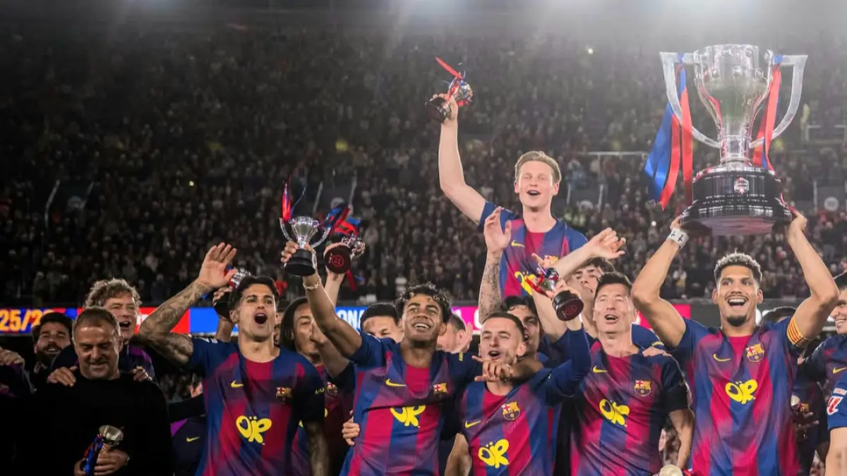 Pesta juara Barcelona dini hari tadi. (Instagram)