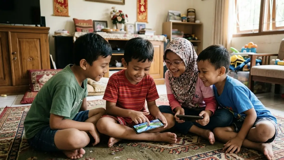 Ilustrasi anak anak main gadget