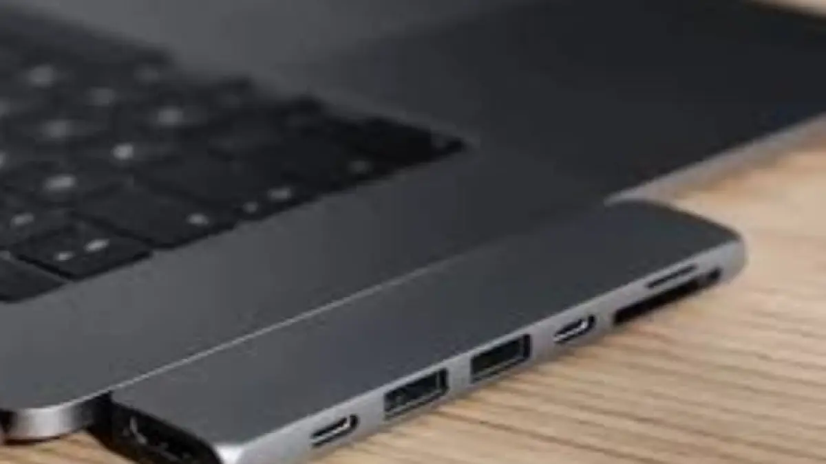 Ilustrasi laptop tipis. 