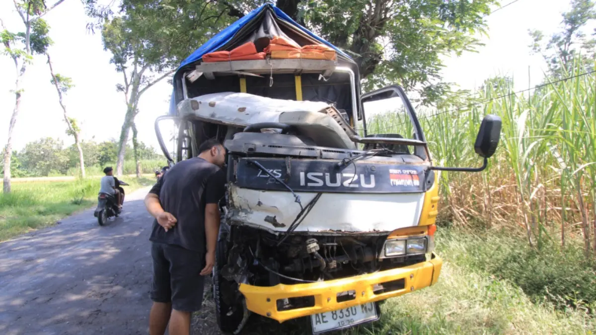 Kondisi truk bermuatan sapi ringsek usai terlibat kecelakaan beruntun di wilayah Mojopurno, Ngariboyo. AJI PUTRA/JAWA POS RADAR MAGETAN