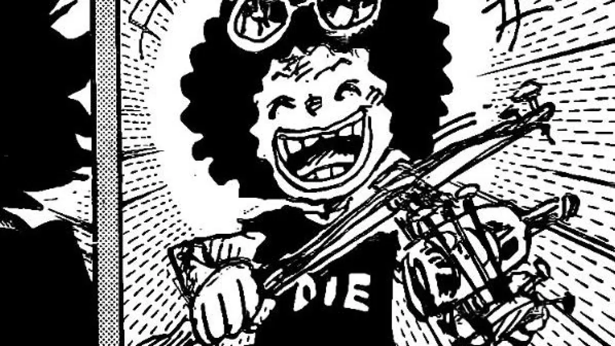 Brook merakit biola dari barang bekas di cerita baca manga One Piece 1184. (Mangaplus/Shueisha)