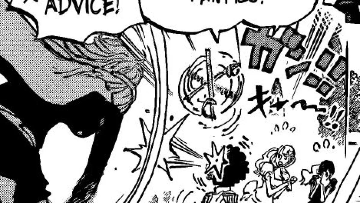 Shuri melempar pedang ke kepala Brook di baca komik One Piece 1184. (Mangaplus/Shueisha)