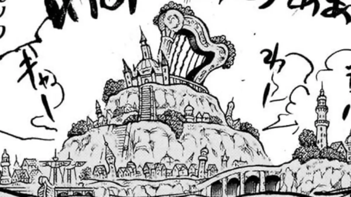 Ilustrasi kerajaan Esperia diselimuti kabut aneh di cerita baca manga One Piece 1185.