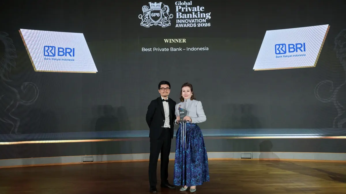 PENGAKUAN INTERNASIONAL: BRI meraih penghargaan Best Private Bank in Indonesia pada ajang Global Private Banking Innovation Awards 2026 di Singapura.