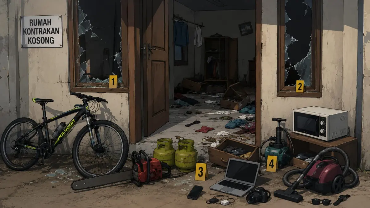 DIBOBOL MALING: Petugas melakukan olah TKP di rumah kosong di Lingkungan Jaten, Kelurahan Sidoharjo, Pacitan. FOTO: ILUSTRASI RADAR MADIUN