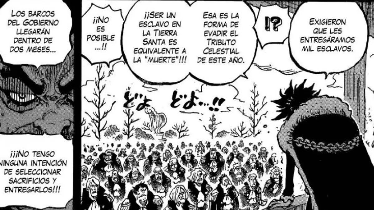 Raja Luven tolak permintaan Pemerintah Dunia di baca komik One Piece 1185. (Mangaplus/Shueisha)