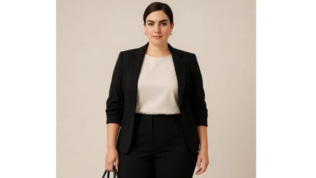 Ilustrasi atasan kantor wanita bertubuh pear shape.