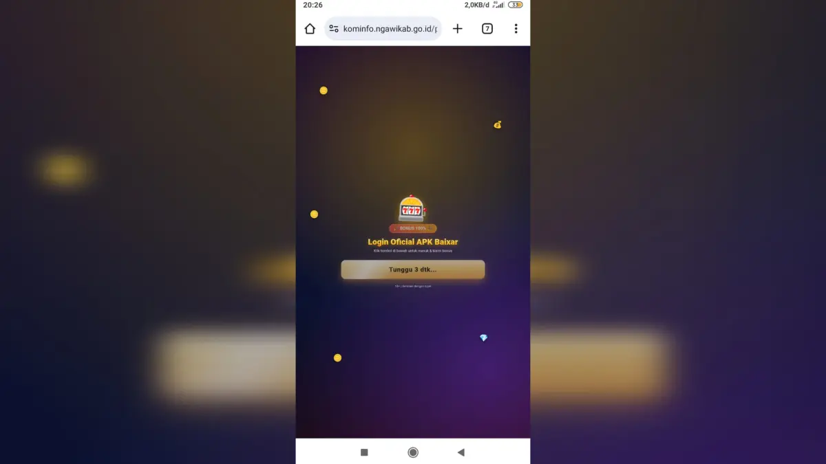 Tangkapan layar menunjukkan tampilan hasil pencarian salah satu website perangkat daerah di Ngawi yang sempat menampilkan halaman terkait judi online akibat serangan siber. FOTO: ASEP SYAEFUL/RADAR NGAWI