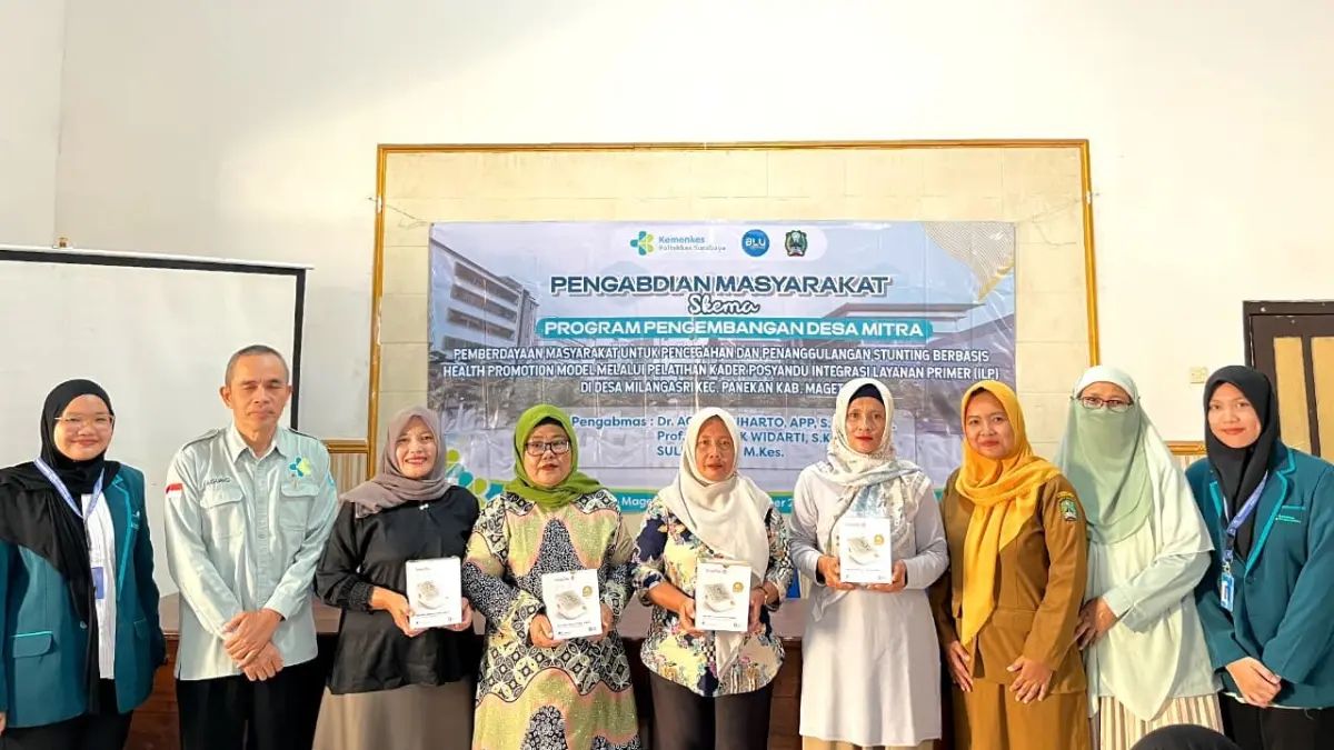 PENGABDIAN MASYARAKAT: Program Studi D-3 Kebidanan Magetan Poltekkes Kemenkes Surabaya yang menggelar pelatihan kader Posyandu Integrasi Layanan Primer (ILP) berbasis Health Promotion Model (HPM) di Desa Milangasri.