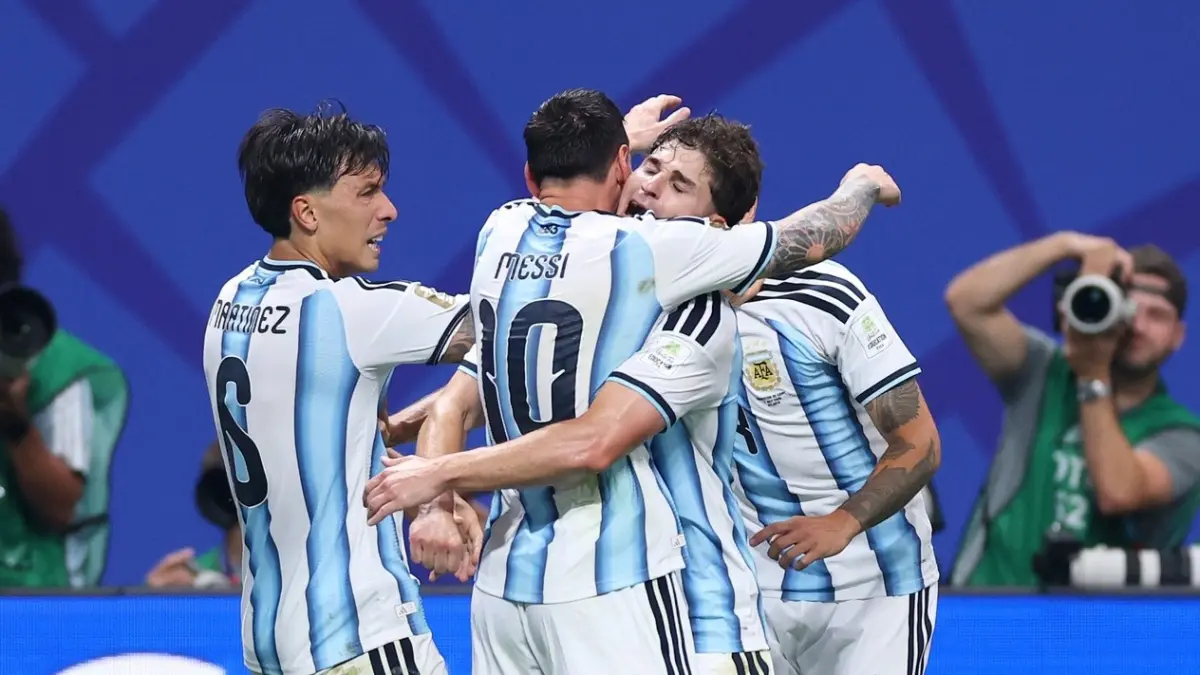 Para pemain Argentina merayakan gol di Piala Dunia 2026.