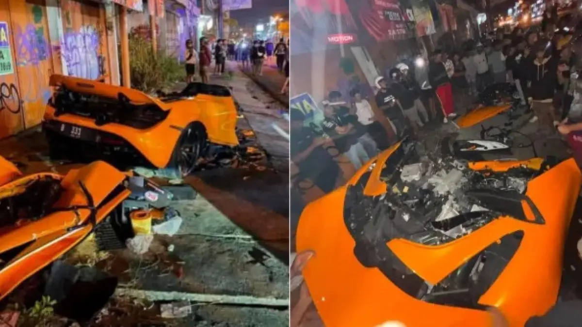 Kecelakaan mobil sport McLaren di Sukoharjo. (tirto.id)