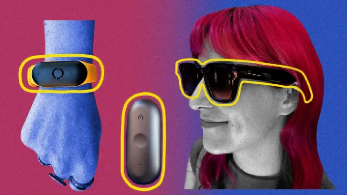 Devices like the Amazon Bee Pioneer (left), Plaud Notepin S (middle) and Meta Ray-Ban glasses (right) can record audio and/or video. Tech giants hope this will help them provide more tailored advice, but they also raise privacy concerns. (CNN/Photo Illustration)