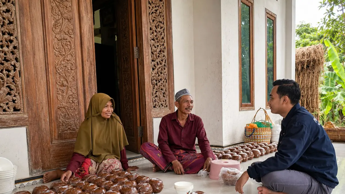 DORONG PRODUKTIVITAS: Rosidah mengolah gula merah berbahan baku nira siwalan di Desa Pragaan Laok, Kabupaten Sumenep.