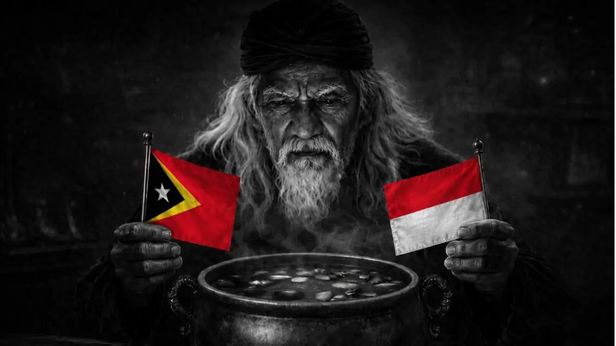 Ilustrasi ramalan Mbah Sakat untuk laga Timor Leste vs Indonesia.