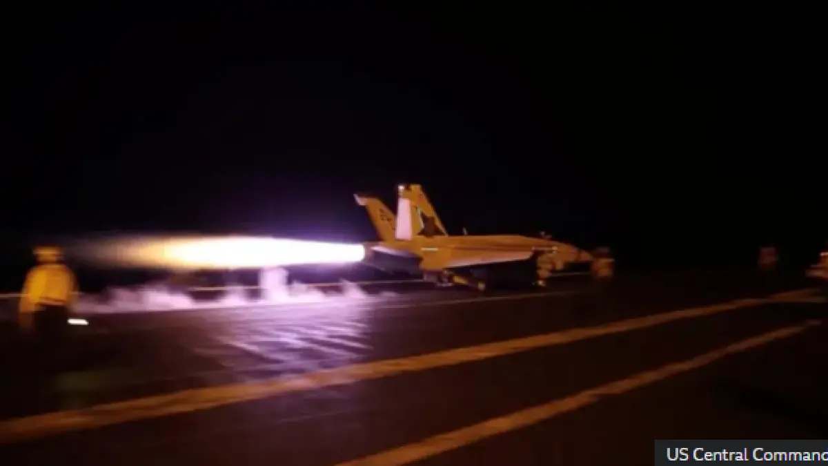 US Central Command released this image of a plane taking off during the strike operation (BBC)
