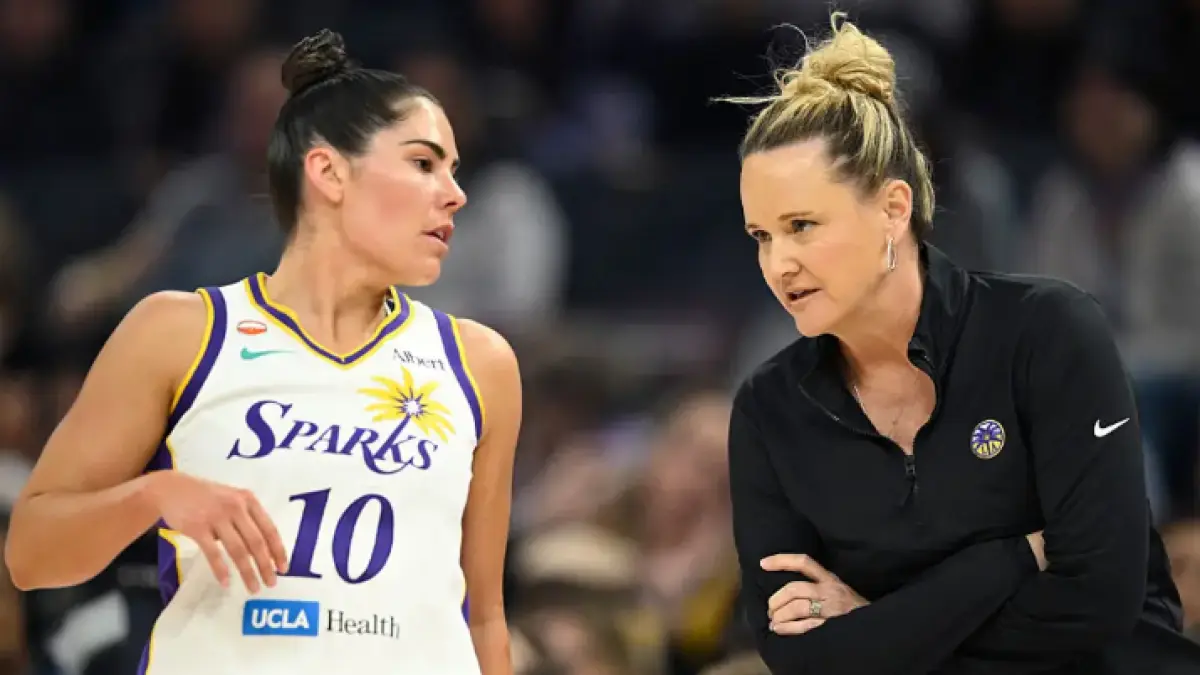 After trading Kelsey Plum (left) to the Mercury, the Sparks must decide how hard of a restart they need, including the future of coach Lynne Roberts (right). (si.com)