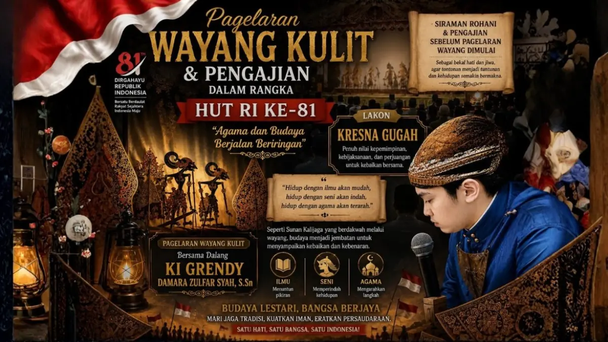 Warga Warutunggal, Tegalarum, Magetan, menggelar pengajian dan wayang kulit pada 29 Agustus 2026 untuk merawat budaya, iman, dan semangat HUT RI ke-81.
