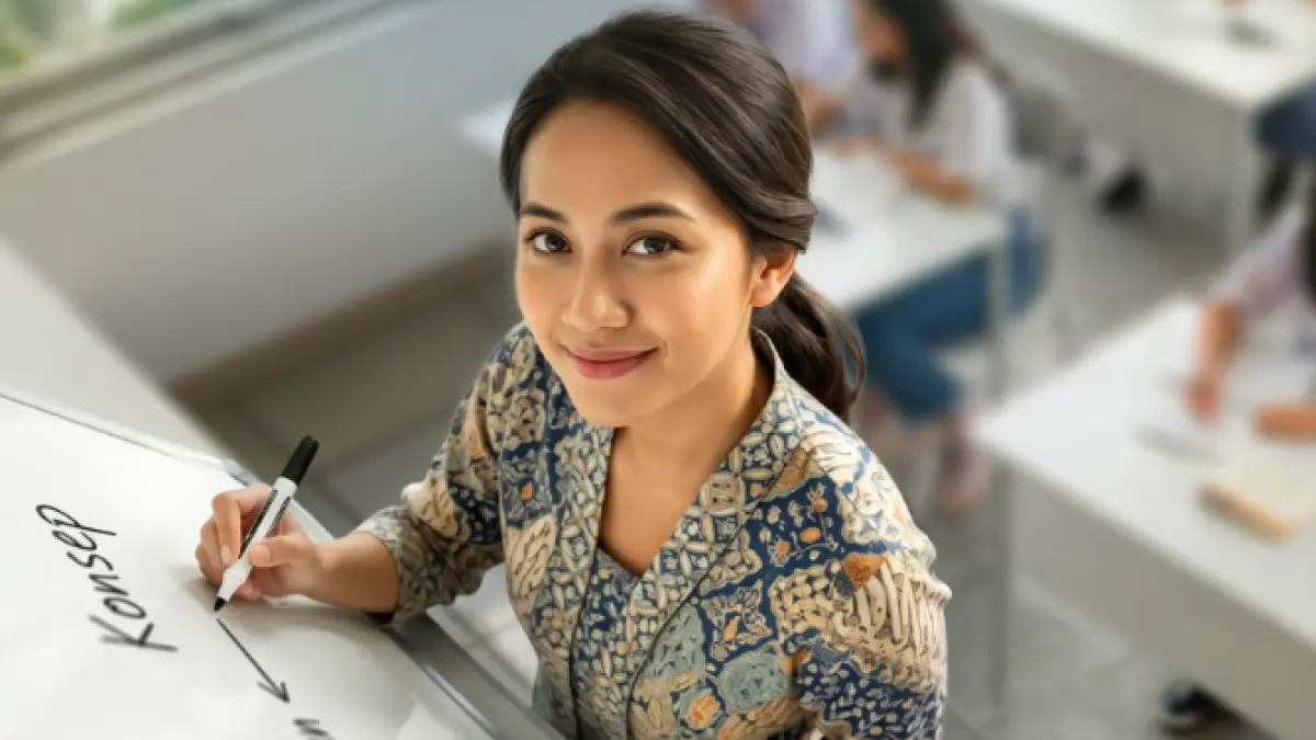 Atas: Potret hangat seorang guru sedang mengajar di kelas