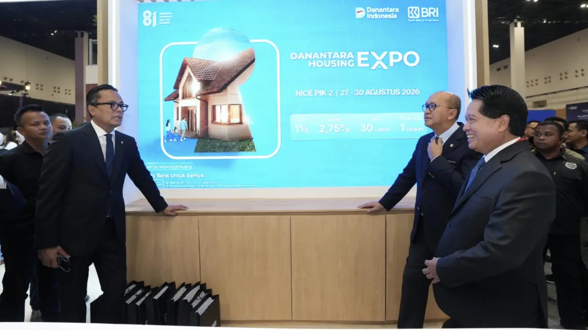 AKSES HUNIAN: BRI menawarkan kemudahan KPR dengan DP mulai 1 persen, fixed rate mulai 2,75 persen, dan tenor hingga 30 tahun selama Danantara Housing Expo 2026 di NICE, PIK 2, Kabupaten Tangerang.