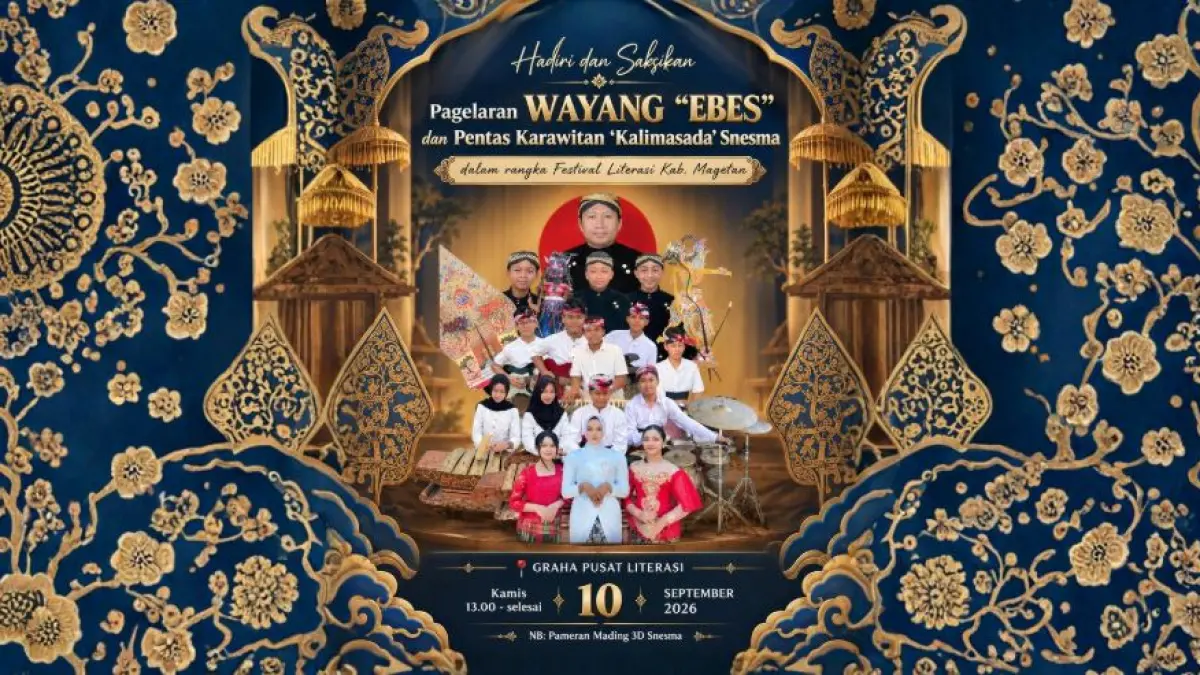 Wayang Ebes karya SMPN 1 Magetan hadir di Festival Literasi 2026 di Graha Literasi Plaosan.