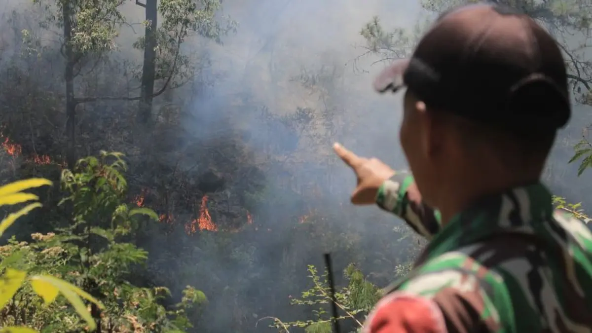 Titik kebakaran di Gunung Lawu bergeser dari wilayah Magetan ke Ngawi. (AJI PUTRA/RADAR MADIUN)