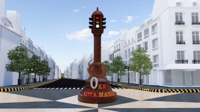 KLASIK: Desain bangunan kecil penanda nol kilometer Kota Madiun yang bakal dipasang pertengahan Oktober mendatang. (DPUPR FOR JAWA POS RADAR MADIUN)