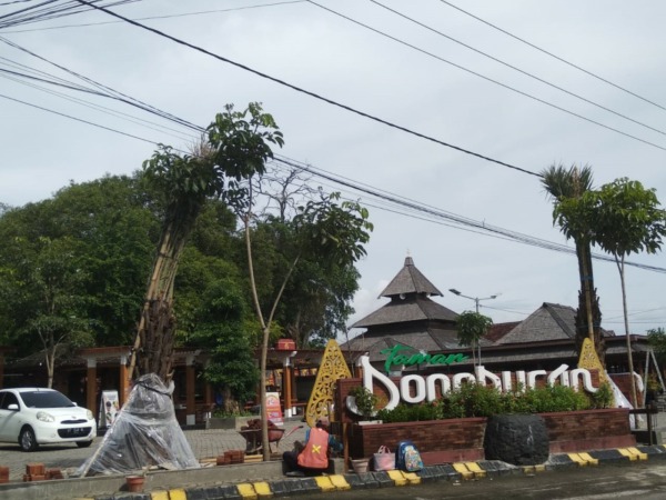 DARI KEDIRI: Lima batang pohon kurma tertanam di halaman Masjid Kuno Taman kemarin (11/11). (RAHMA DWI LESTARI/JAWA POS RADAR MADIUN)