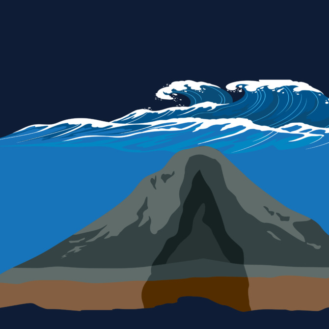 Ilustrasi gunung bawah laut. (GRAFIS: MUH. HAKIM/RADAR MADIUN)