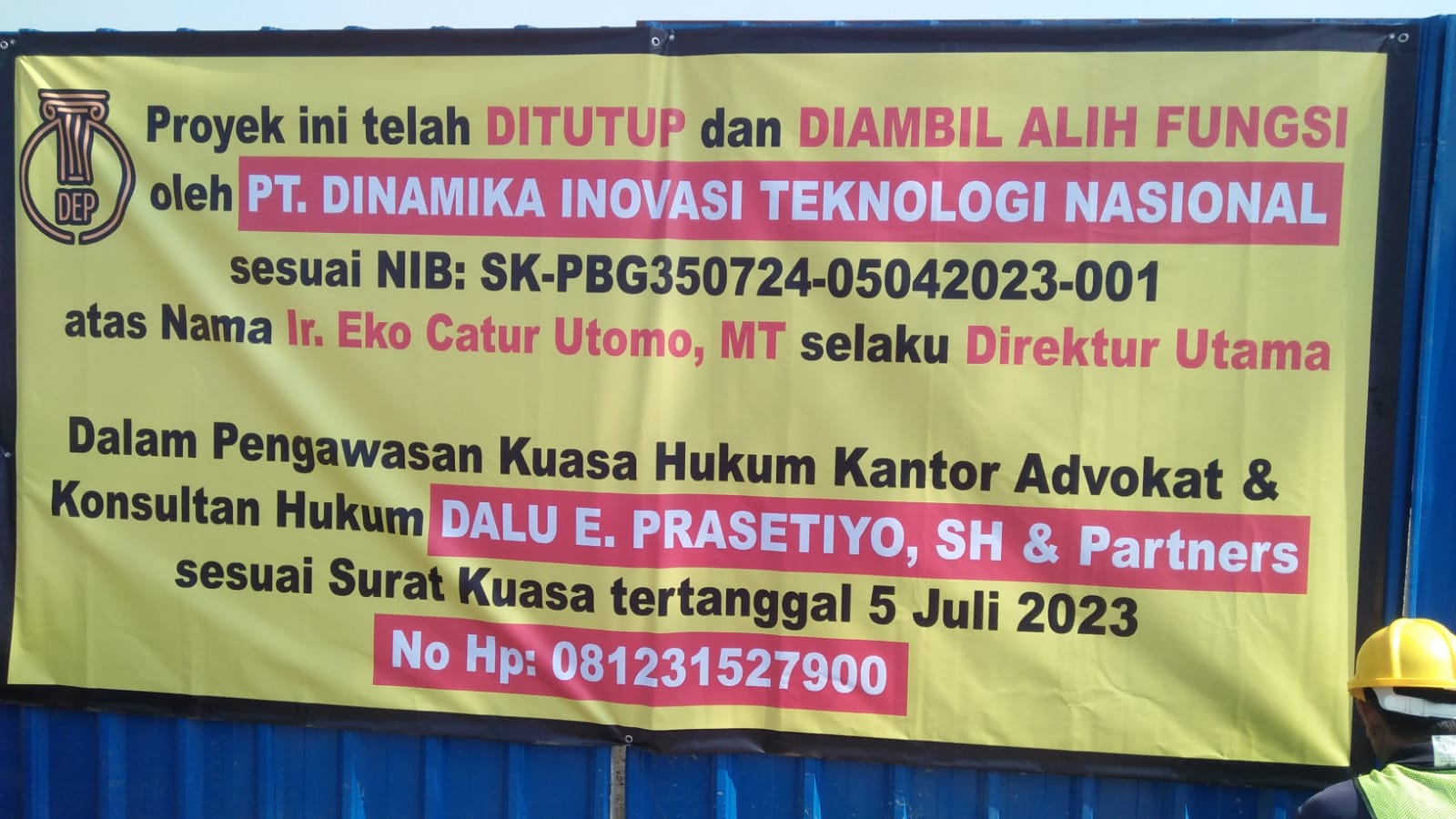 Penyegelan area proyek pembangunan RS ITN Kampus 2 yang dilakukan oleh PT DITN, penyegelan ini ditengarai dilakukan sepihak