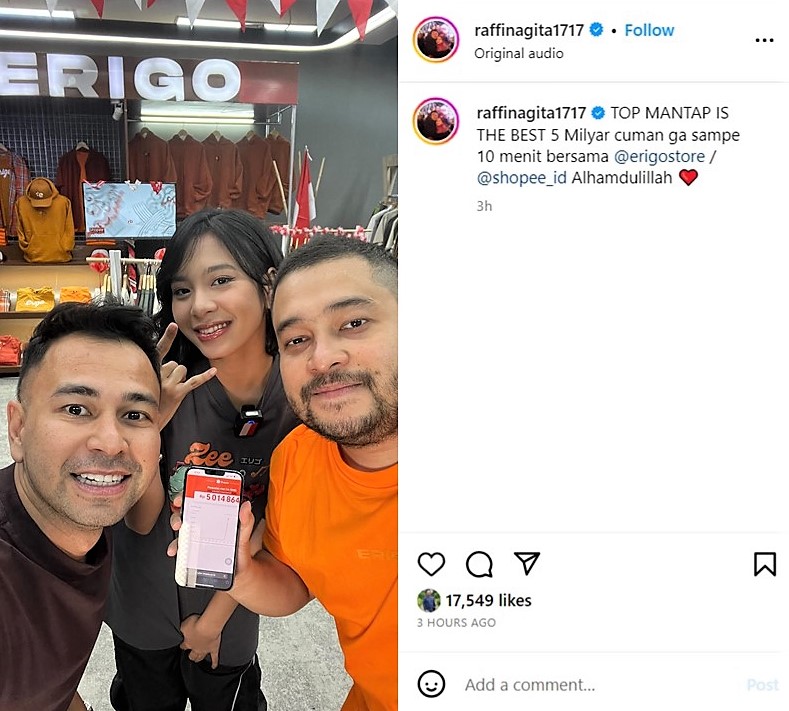 Tangkapan layar instagram Raffi Ahmad