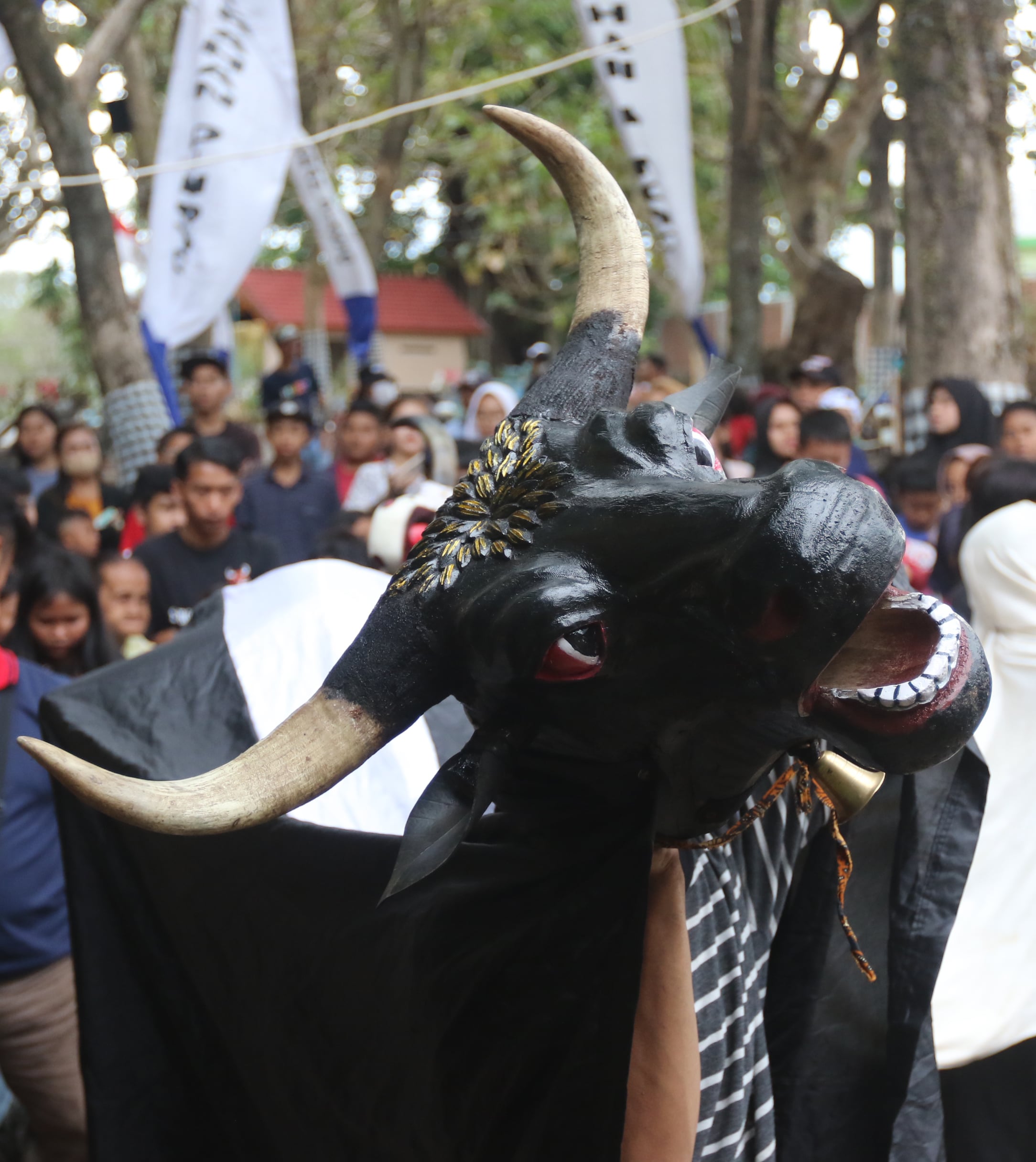 BERSIH DESA: Warga berjubel menyaksikan kesenian bantengan di balai Kelurahan Dinoyo, Kecamatan Lowokwaru, kemarin (19/9). Acara digelar dalam rangka bersih desa.