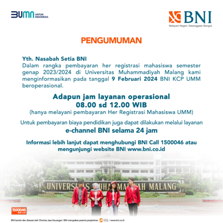 Pengumuman untuk nasabah BNI.