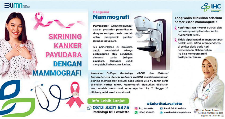 Skrining Kanker Payudara dengan Mammografi di RS Lavalette.